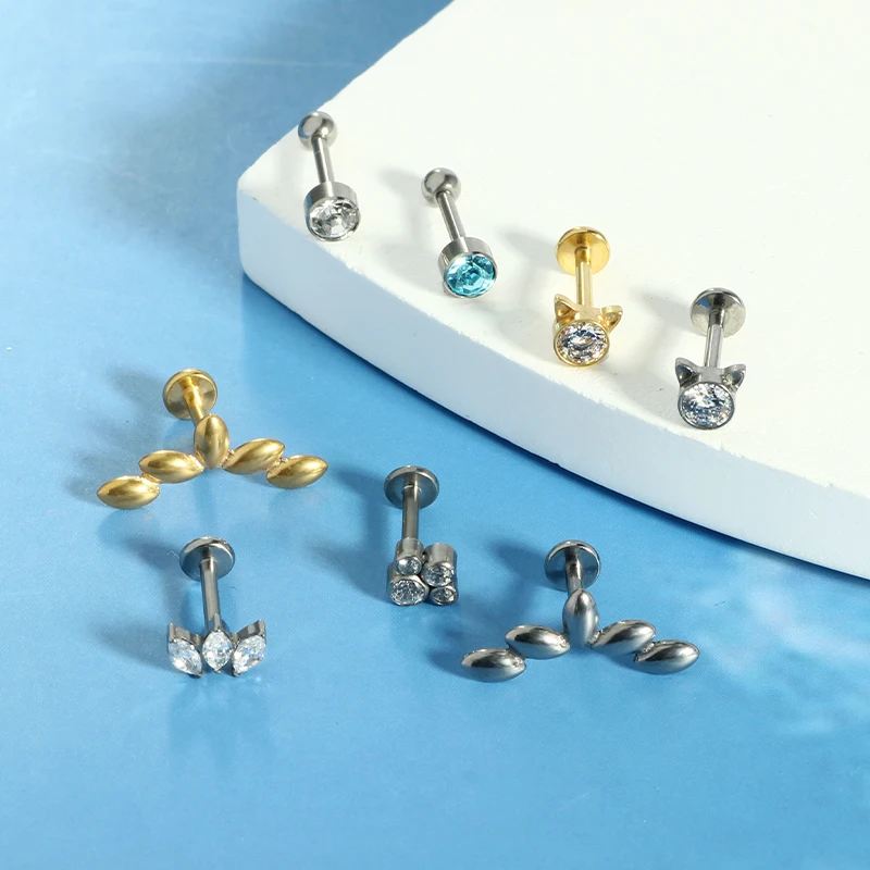 1PC G23 Titanium Flat Black Stud Earring Labret Piercing Tragus Lip Ring 8mm Internal Thread Helix Earring Lobe Cartilage Earar