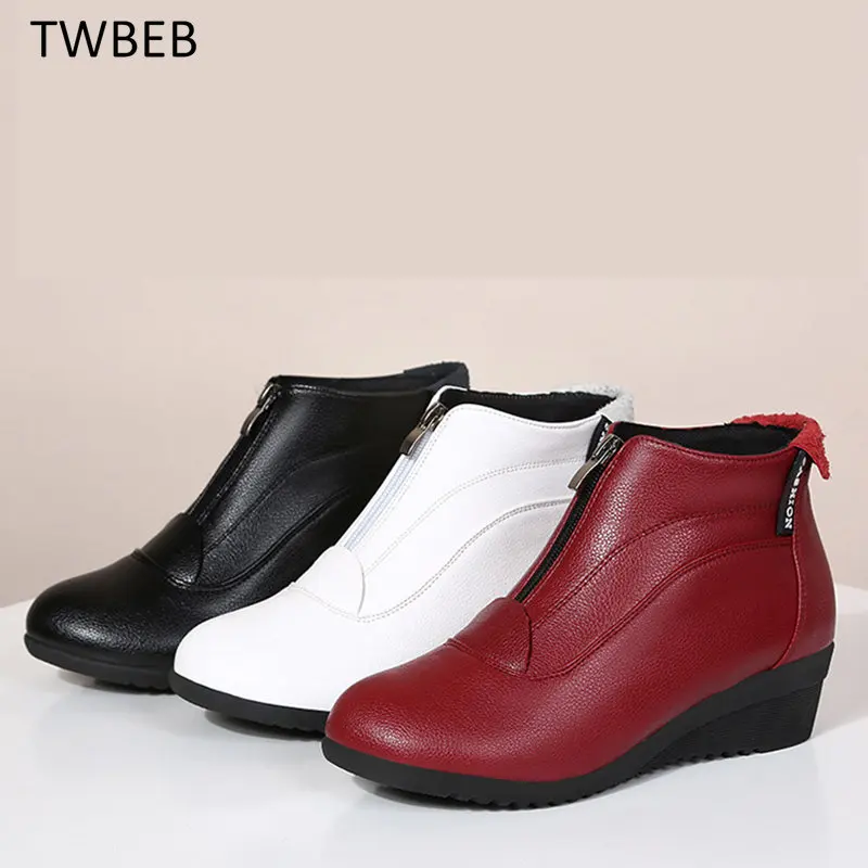 

Зимние ботинки для женщин, новые стильные зимние ботинки на танкетке, зимняя обувь, женская теплая Повседневная обувь на меху, женская обувь на молнии, женские ботинки