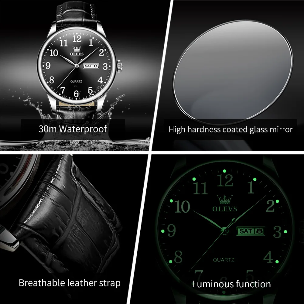 OLEVS Classic Men's Watch Quartz Leather Strap Digital Dial Man Wristwatches Business Casual Watches for Men Relogios Masculino 5