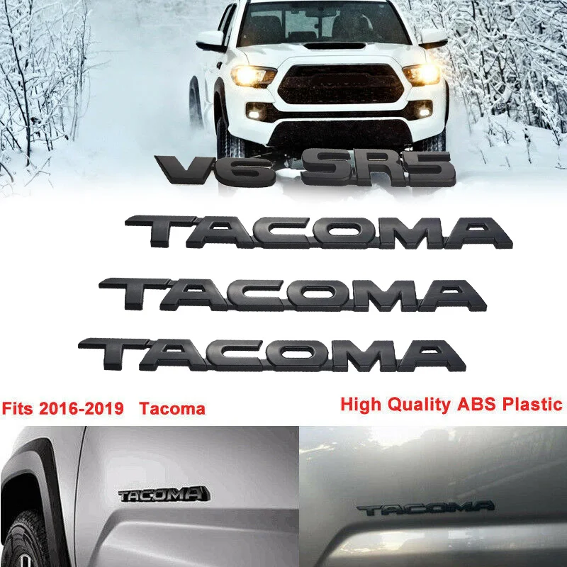 For Tacoma V6 SR5 Trunk Car Door Tailgate Decal Emblem Sticker Badge Replacement For Toyota Tacoma 2005-2015 (Matte Black)5Pcs S
