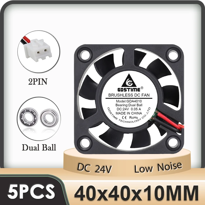 

5Pcs Gdstime DC 24V Dual Ball Bearing 4010 Brushless Centrifugal Cooling Fan 40x40x10mm 3D Printer Accessories Cooler 4cm 40mm