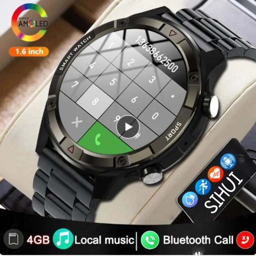 

SIHUII 4G RAM AMOLED Screen SmartWatch Men Always Display The Time Bluetooth Call Local Music Smartwatch For Android ios Clock