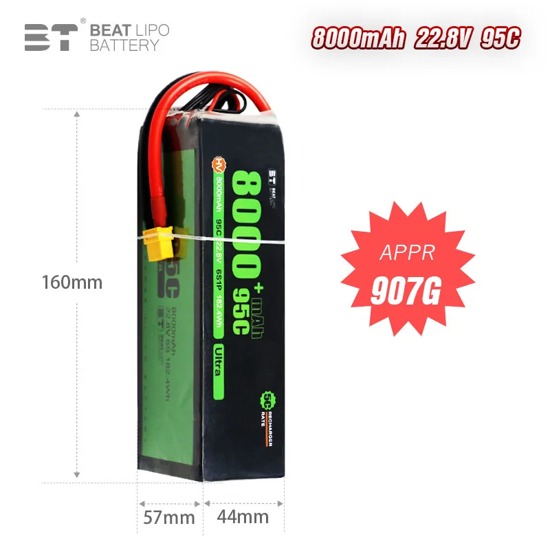 Batterie LiPo 6S 22.8V 8000mAh 95C pour Voiture RC - XT60/XT30