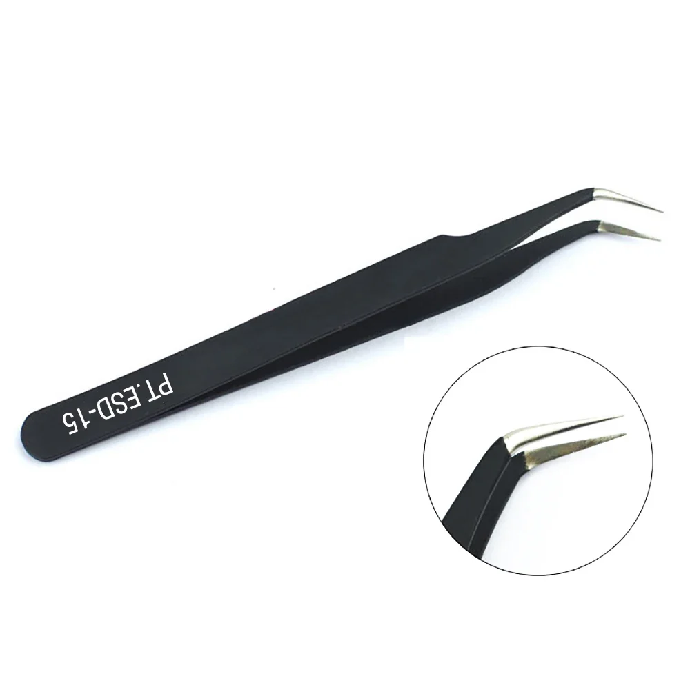 Stainless Steel Black Curved Straight Eyebrow Tweezers Anti Acid Nipper Rhinestone Picking Tool False Eyelash Nail Art Tool 2