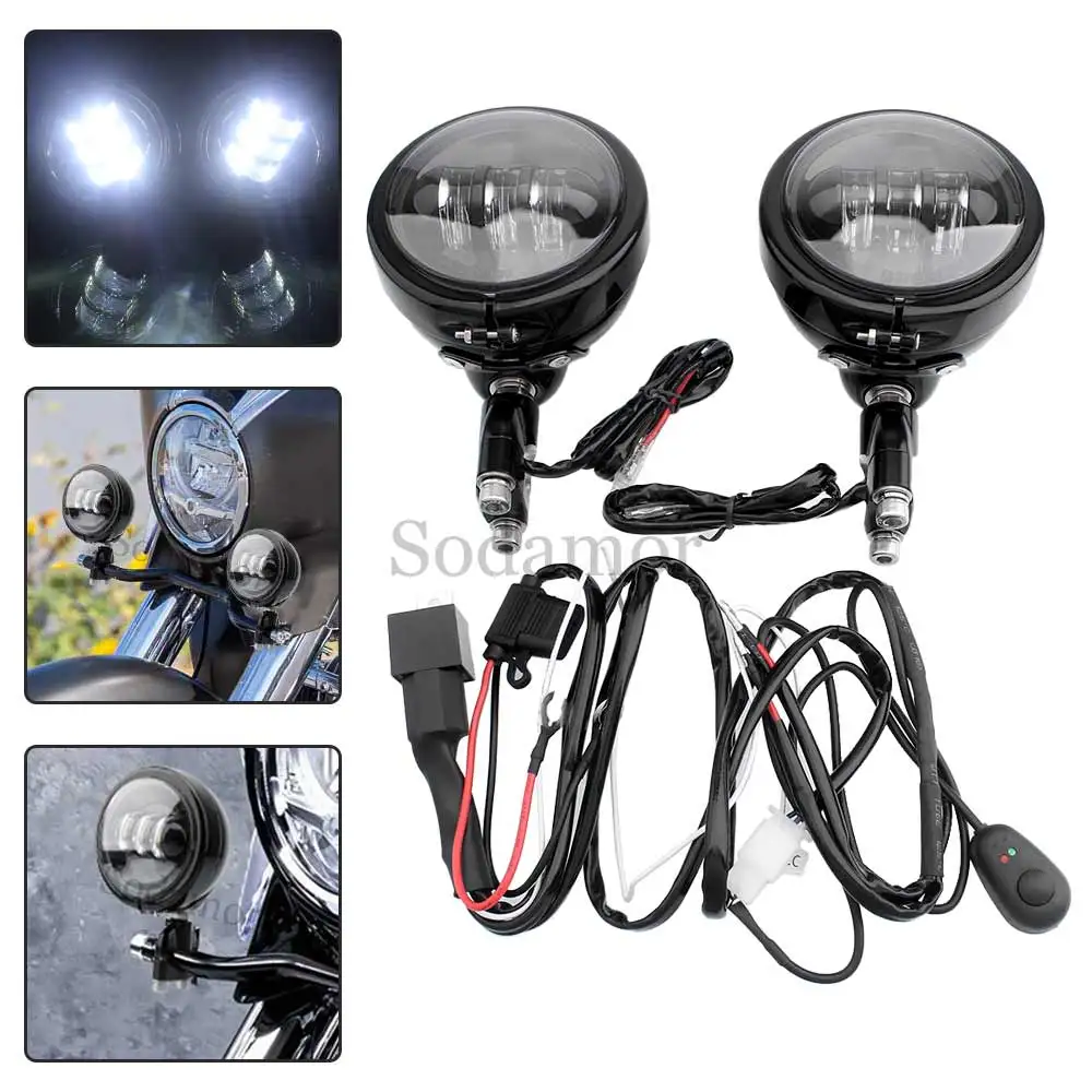 4.5'' Motorcycle Accessories Black Fog Lights LED Auxillary Headlight ...