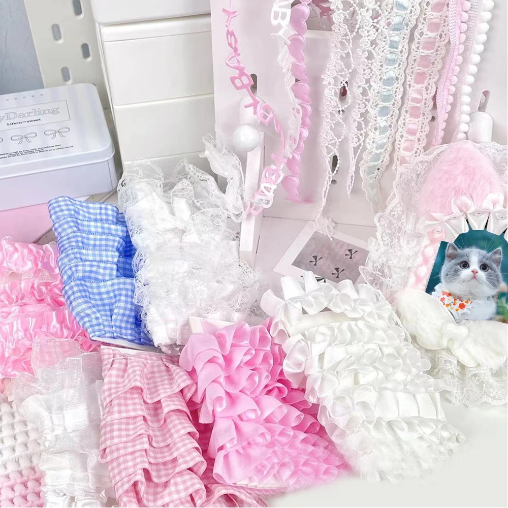 1M Lace Strips for DIY Card Cover Decor Handmade Material Photocard Holder Girls Sweet Plaid Lace Strips DIY Sewing Supplies 2