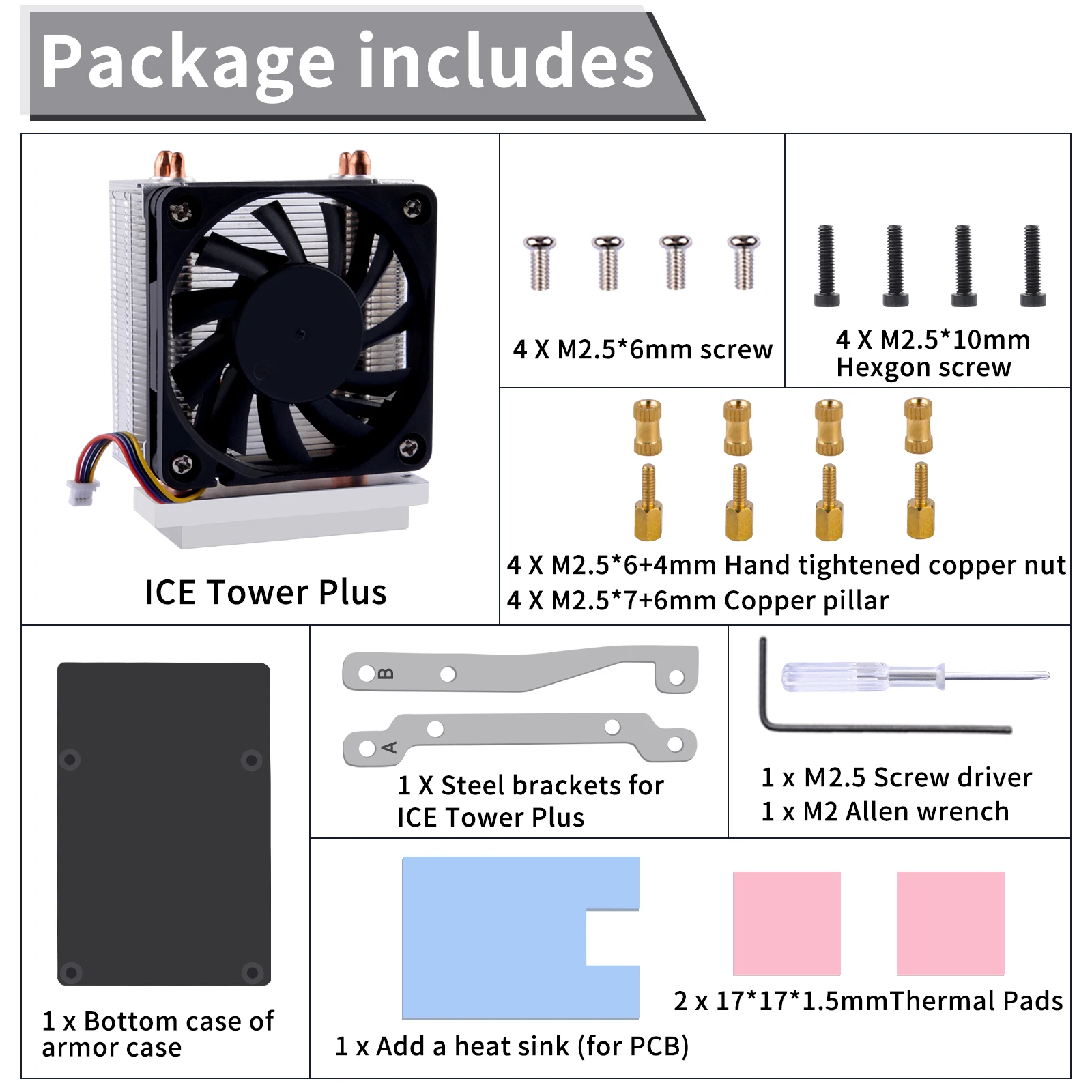 52Pi  Raspberry Pi 5 Ice Tower Plus Cooler Dual-Copper Pipe Heatsink for Raspberry Pi 5