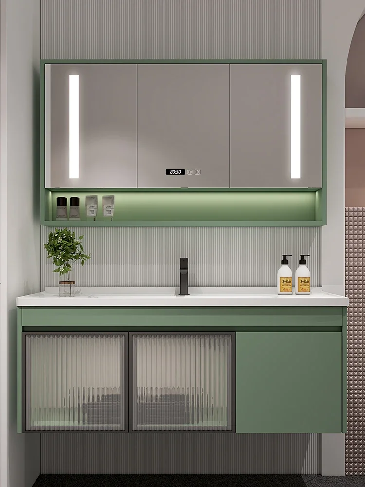 ~Simple Ceramic Whole Washbin Solid Wood Bathroom Cabinet Combination Inter-Platform Basin Smart Mirror Cabinet