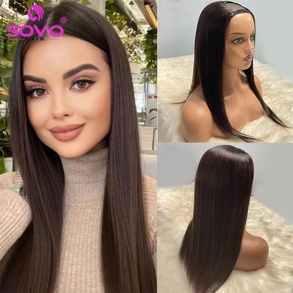 u-part-wig-human-hair-u-shape-with-clips-150-180-density-chocolate-dark-brown-ombre-blonde-breathable-european-real-hair-wig