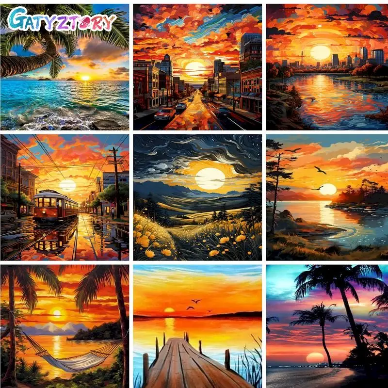 

GATYZTORY Acrylic Painting By Numbers Handicrafts Coloring By Numbers Sunrise at Sea Landscape Wall Decor Gift For Adults Beginn