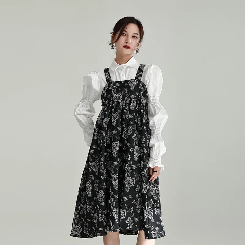 

Retro niche design sense of mid-length backstrap skirt A-line age-reducing senior sense dress dresses