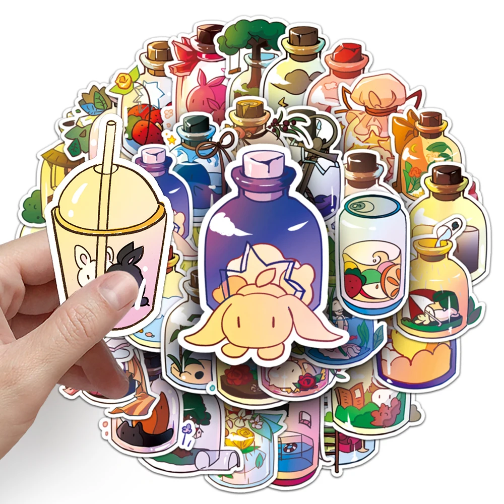10/30/50pcs Cute INS Style Bottle World Cartoon Stickers Aesthetic Decorative Notebook Phone Laptop Diary Vinyl Sticker Kids Toy 40 sheet stickers aesthetic bronzing chinese style lotus stationery stickers decorative scrapbooking diary album labels