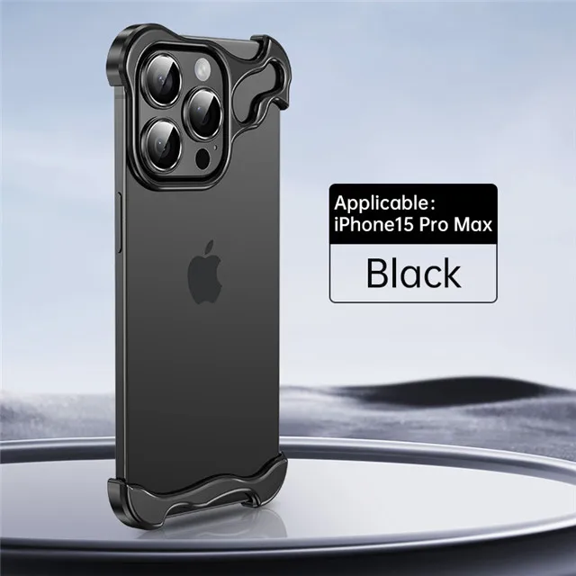 Funda de teléfono con almohadilla de esquina de aleación de aluminio para iPhone 15, 13, 14 pro Max, con película de lente, parachoques de aleación de titanio, cubierta de protección a prueba de golpe