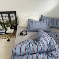 Linge de lit 100% coton housse de couette rayure Queen Size 40s housse de couette taie d'oreiller housses de literie mode Textile de maison fronde nordique 2