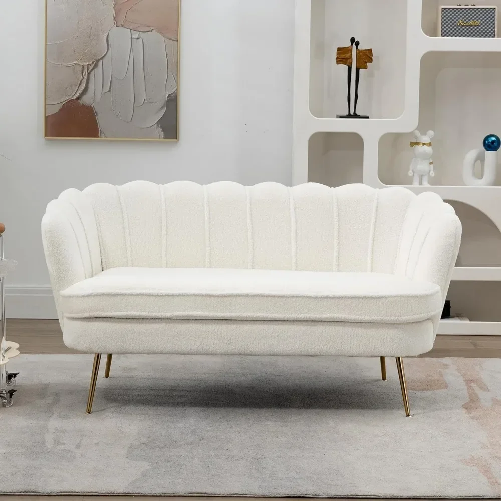 

Sofa with 2 seats, Teddy Small Sofa with Gold Metal Legs, 59” Modern 2 Sater Sofa with Flower Backrest, Living Room Furniture