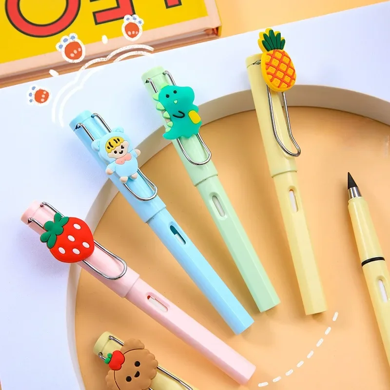 Cute Pencil Cartoon Infinity Pencil Unlimited Writing No Ink HB Eternal Pen with Eraser High Tech  Art Sketch Supplies