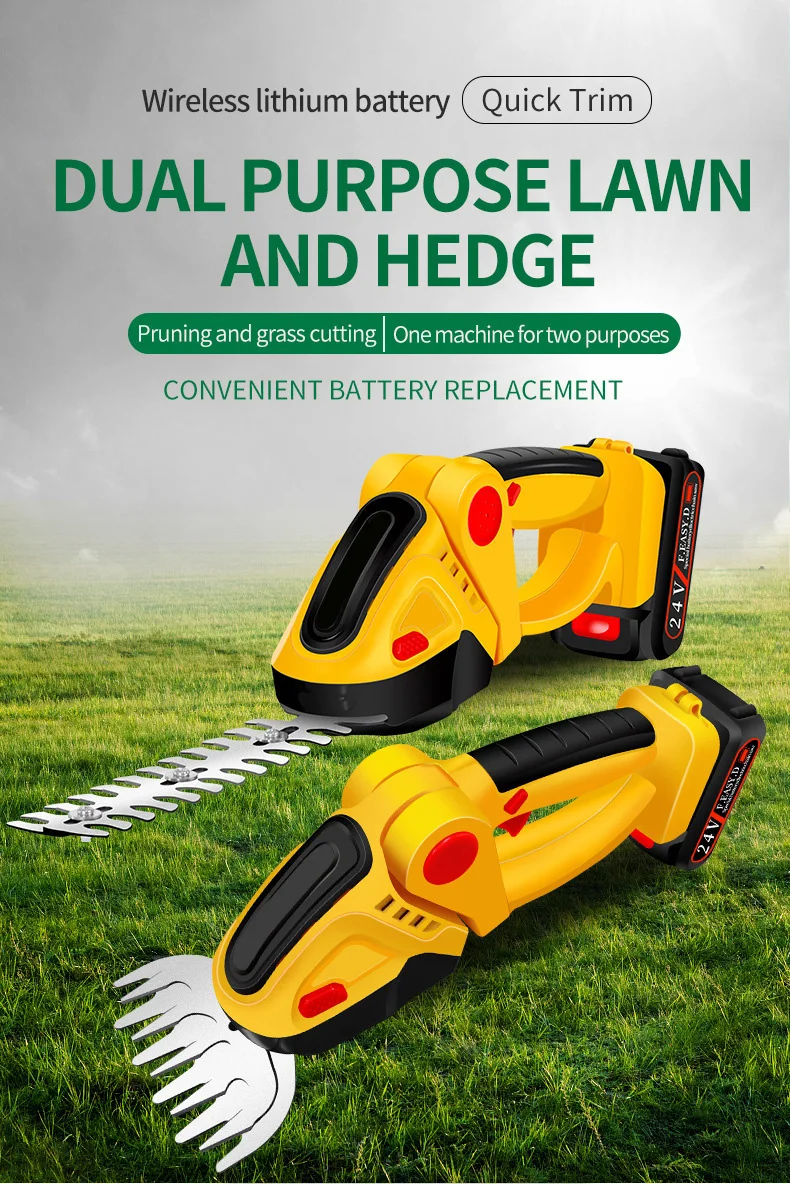 Description Picture 3 of item2 IN1 Electric Hedge Trimmer Cordless Rechargeable Handheld Portable High Power Lawn Mower Weeding Pruning Shear Shrub Mower 24V