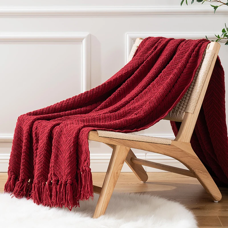 Battilo Chenille Knitted Throw Blanket for Couch Soft Thick Decorative Sofa Blanket Plaid Bed Throws Spring Living Room Decor