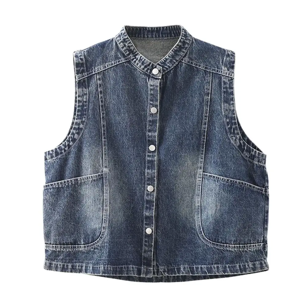 

Hot Sale Sleeveless Clothes Hotsale Women Punk Streetwear Denim Vests Ladies Vintage Waistcoats Autumn Retro Casual Loose Coats