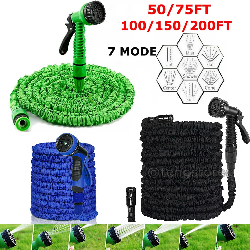 Expandable Flexible Heavy Duty Garden Magic Water Hose Pipe Spray Gun 25FT-200FT