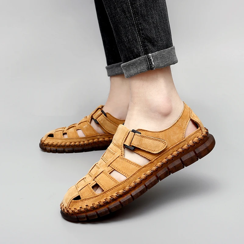 Men Handmade Outdoor Shoes Sneakers Spring Slip On Casual Breathable Suede Leather Anti-skid Walking