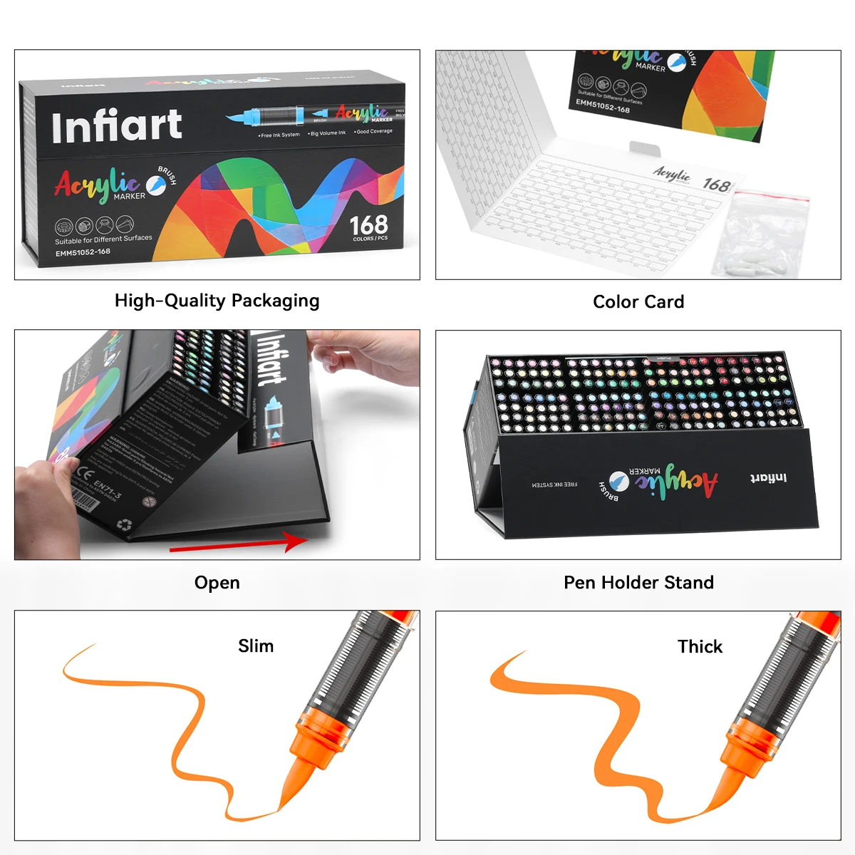 Infiart 240/168/120 색상 직접 액체 아크릴 마커 펜, 교체용 펜 팁 포함, 학생 DIY 그래피티 드로잉 펜