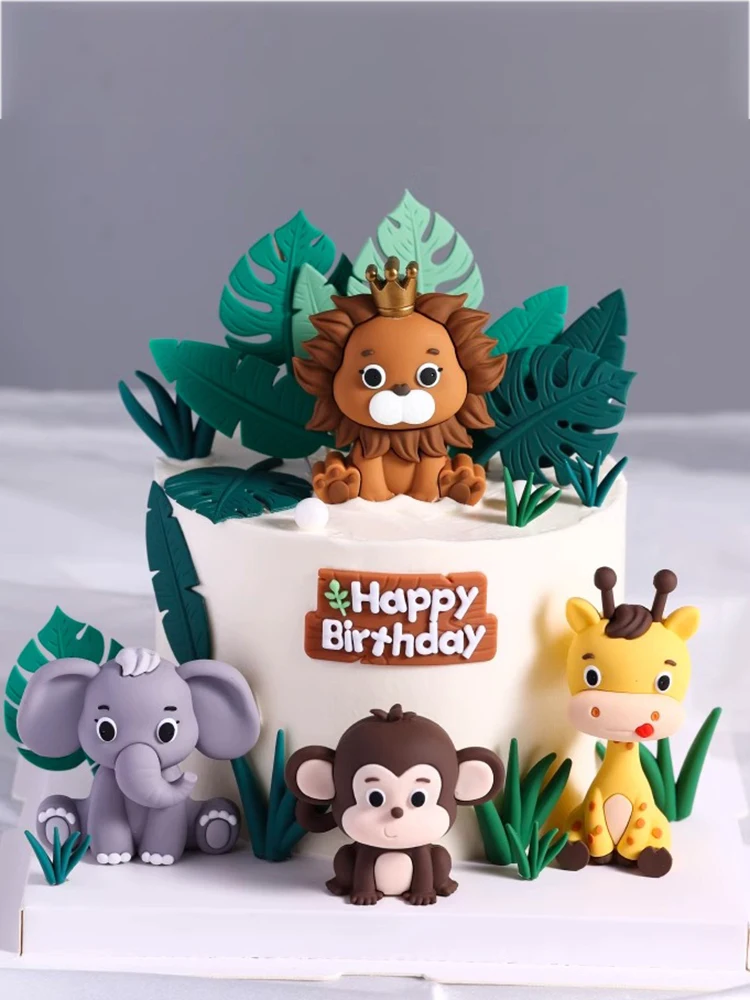 Description Picture 2 of itemForest Animal Cake Topper Elephant Monkey Lion Giraffe Leaves Jungle Party Supplies for Boys Happy 1st Birthday Cake Decoration