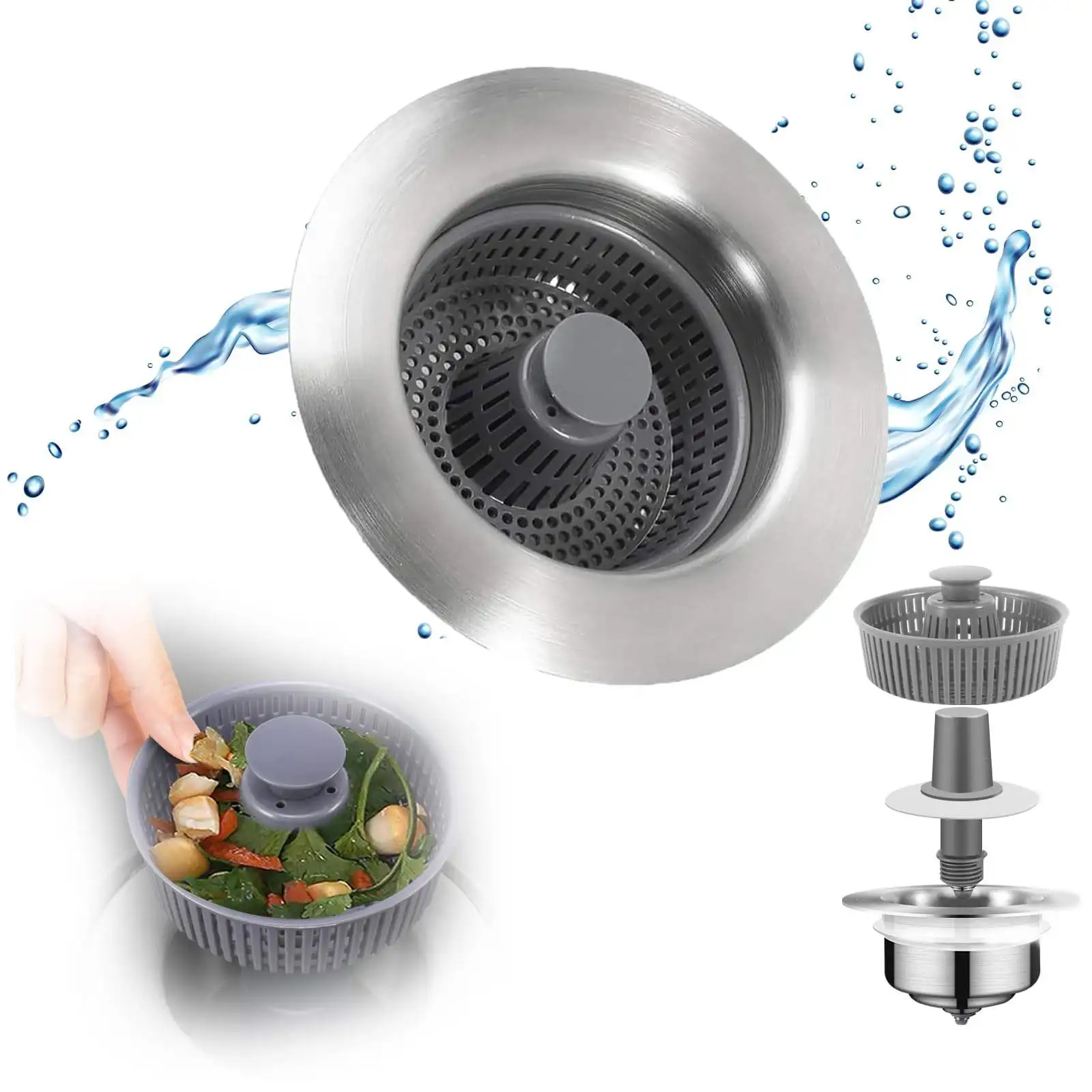 Kitchen Filter Sink 3 In 1 Pop Up ABS Silver Plated Sink Strainer Drain Basket Stopping Blockage Bouncing Core Leak-proof Plug sink filter kitchen sink filter sink strainer kitchen sink strainer