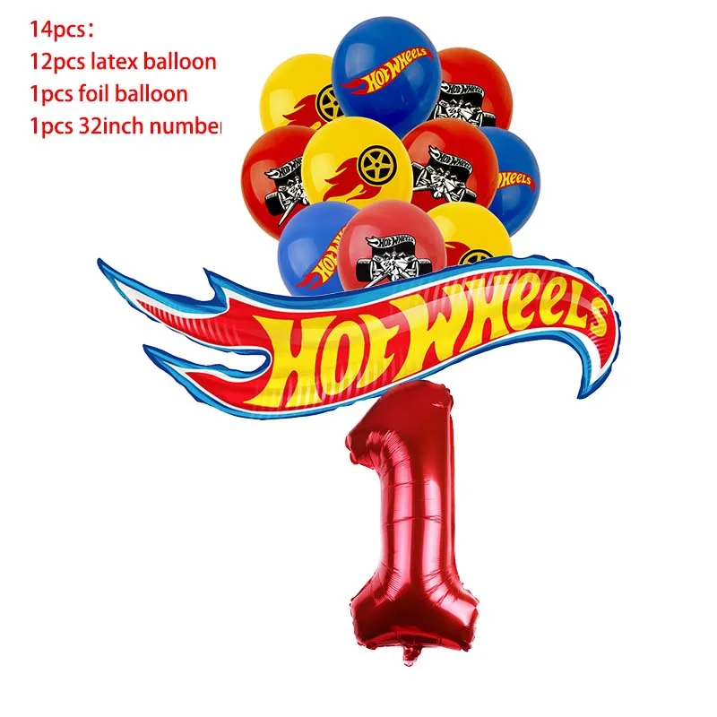 thumbnail image 1 of Decoración para fiesta de cumpleaños de Hot Wheels, pancarta con globos, adorno para tarta, vajilla, artículos para fiesta de coches de carreras, baby shower, 1 of 5