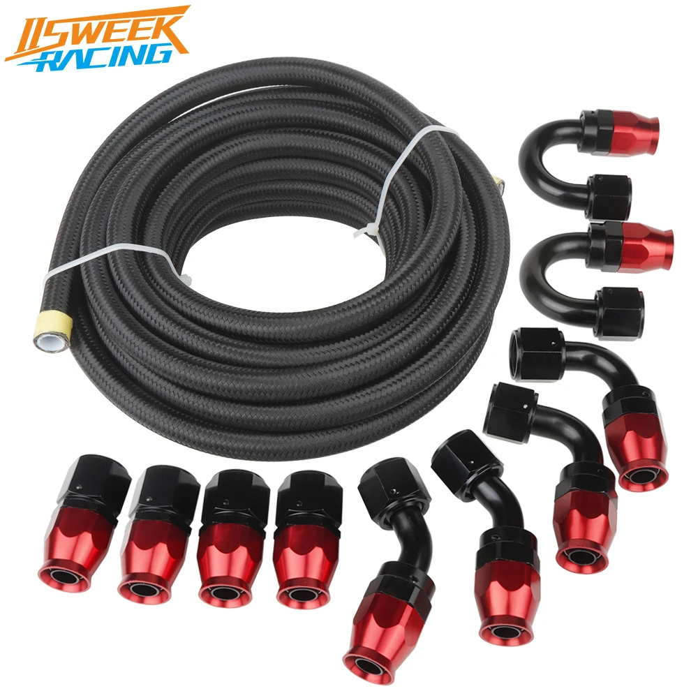 6m/20ft E85 Tube Nylon Stainless Steel Braided PTFE Black Fuel Line