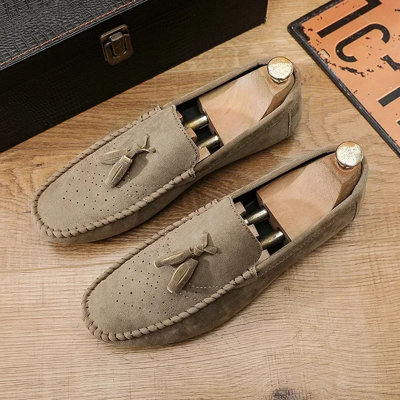 Fashion Suede Men Casual Shoes Comfortable Mens Loafers Breathable Slip-on Leather Driving Shoes Lazy Shoes Moccasins - Image 3