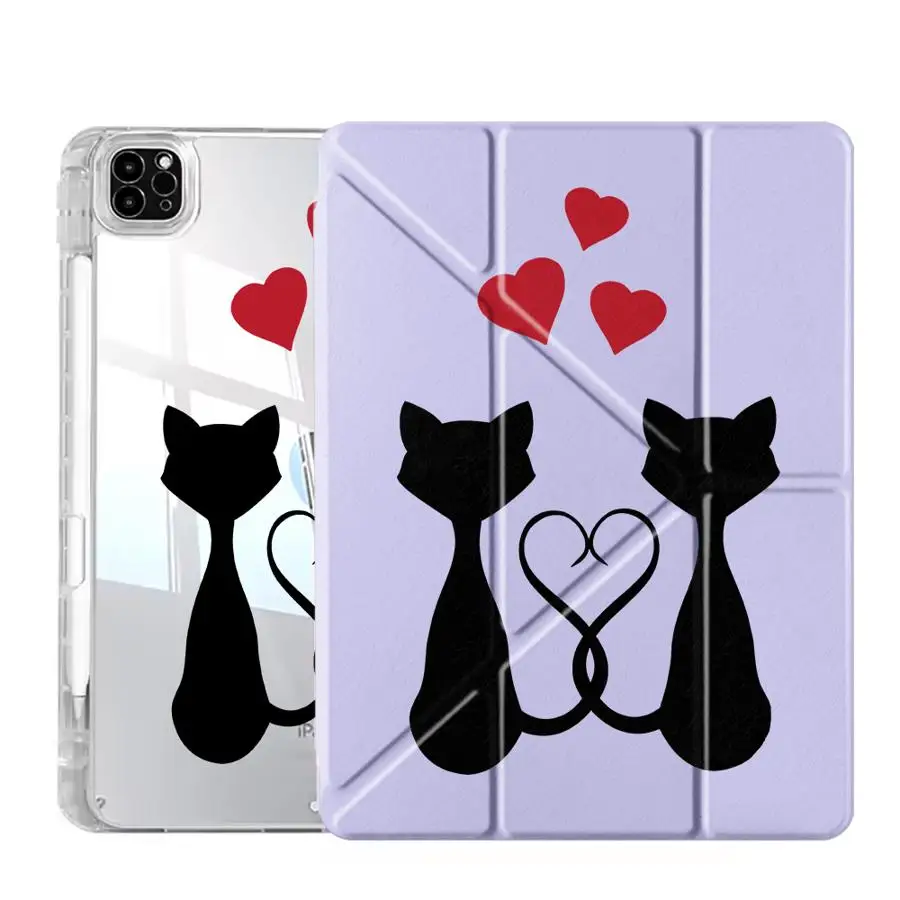 Cat Love Silhouette Y-Fold Tablet Holder and Cover Case