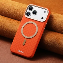 Luxury Magnetic Leather Phone Case with Magsafe - Wireless Charging & Shockproof Alloy Lens Cover - iPhone 17 air (Orange)