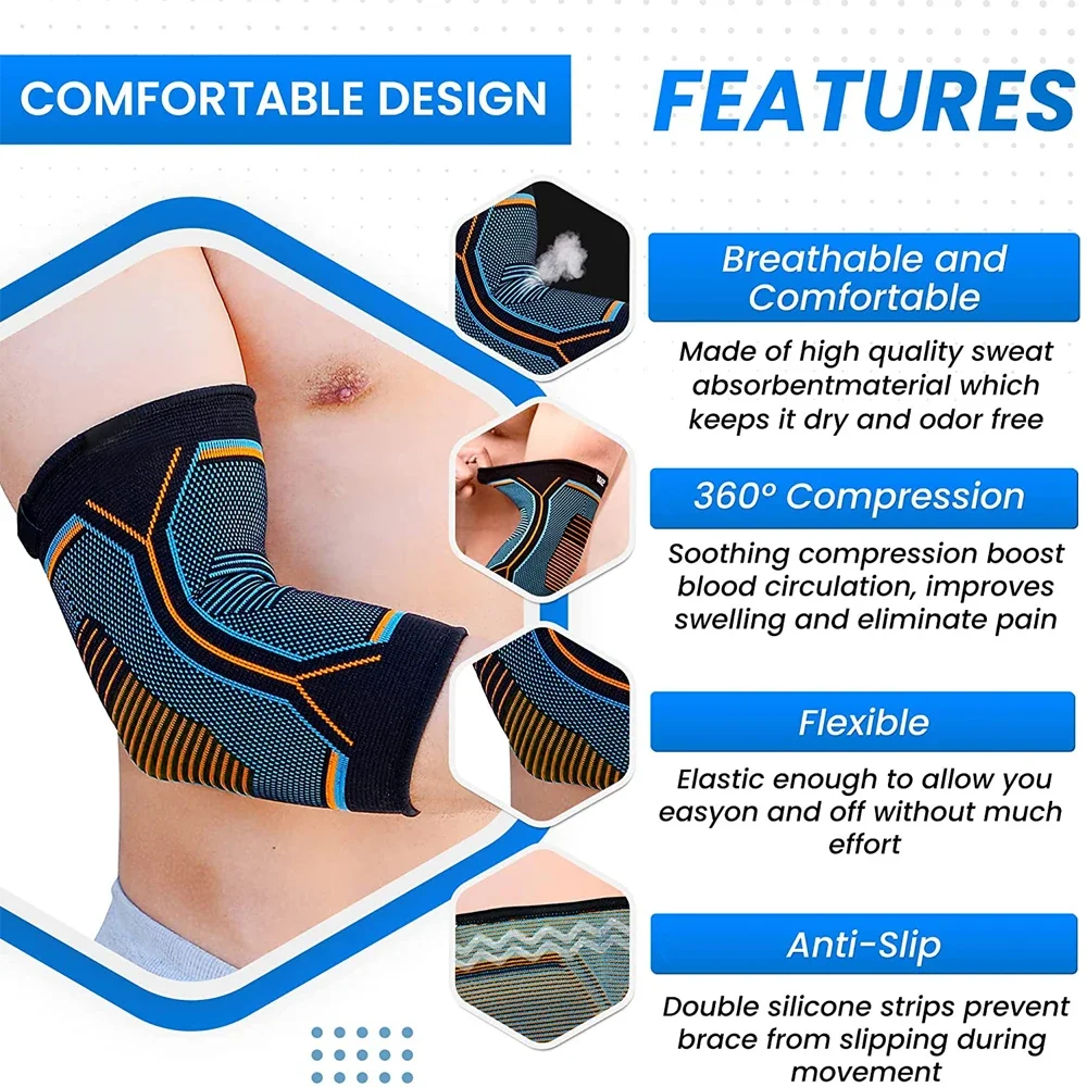 Elbow Brace Compression Support Sleeve for Tendonitis Tennis Elbow Golf Elbow Treatment Reduce Joint Pain