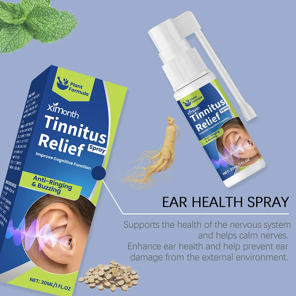 30ml Tinnitus Relief Spray Soothe Ear Ringing Pain Swelling Prevent Inflammation Improve Hearing Loss Earwax Removal Ear Drops