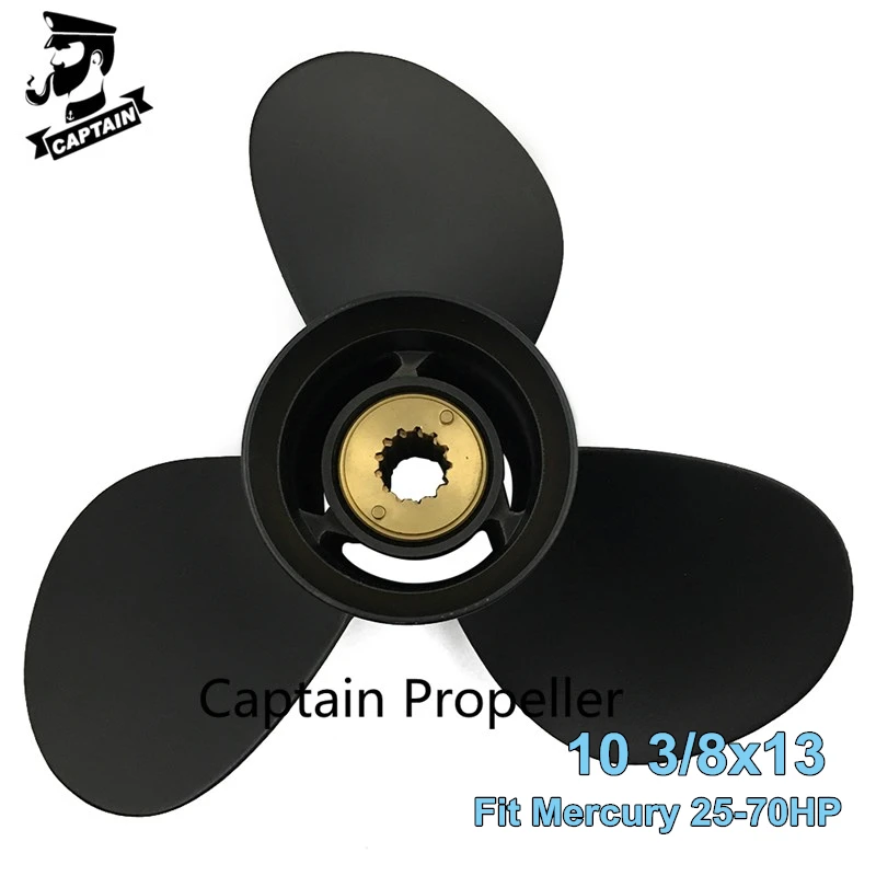Captain Boat Outboard Propeller Aluminum 10 3/8x13 Fit Mercury Engines 25HP 30HP 40HP 45 48 50 55 60HP 70 HP 13 Tooth Splines RH