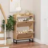 Kfo Shoe Cabinet With 2 Handmade Natural Rattan Flip Drawers, Entryway Shoe Rack Storage Organizer For Sneakers, Leather Shoes, 1