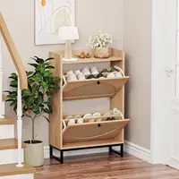 Kfo Shoe Cabinet With 2 Handmade Natural Rattan Flip Drawers, Entryway Shoe Rack Storage Organizer For Sneakers, Leather Shoes, 1