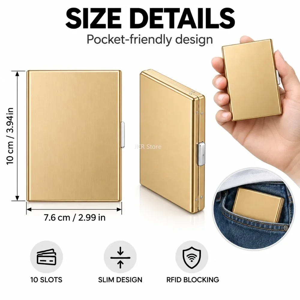 Sleek Stainless Steel RFID Blocking Card Holder - 10 Slot Slim Wallet for Secure Travel Essentials