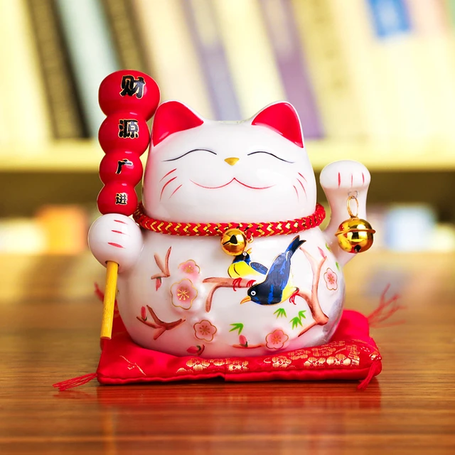 Gato de la suerte de cerámica, adorno de Maneki Neko, Feng Shui