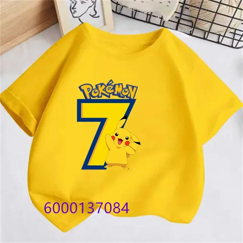Pokemon Birthday Number Baby T Shirt Pikachu Yellow T Shirt+Shorts Infant Boy Girl Tees Tops Anime Cartoo Kids Summer Clothes 2