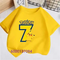 Pokemon Birthday Number Baby T Shirt Pikachu Yellow T Shirt+Shorts Infant Boy Girl Tees Tops Anime Cartoo Kids Summer Clothes 2