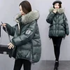 2024 Winter New Warm Down Cotton Jacket With Large Fur collar Hooded Coat Loose Women Thicken Parker Puffer Overcoat Casual wear 6