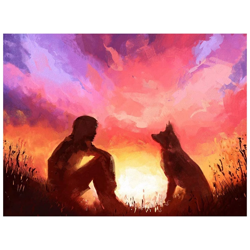 Promotion! Diamond Painting Full Circle Kit Rhinestone Picture Art Craft Home Door Decoration (Wolf And Juvenile) |