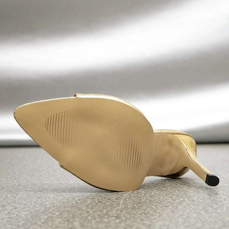 Design Style Golden High Heels Slipper For Women Summer Fashion Pointed Toe Slides Stripper Party Sandal Ladies Shoes