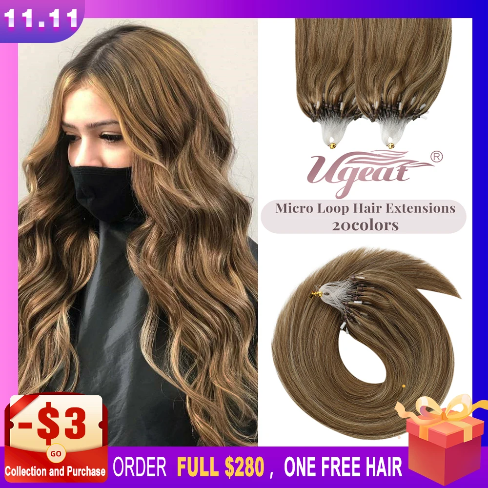 [14 Colors] Ugeat Micro Link Hair Extensions Human Hair 1424" 1g/1s