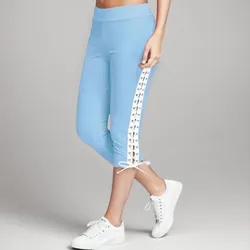 Sexy Side Drawstring Cropped Trouser Women Elastic High Waist Sport Jogger Casual Sweatpants 2024 Summer Hollow Out Tight Capris