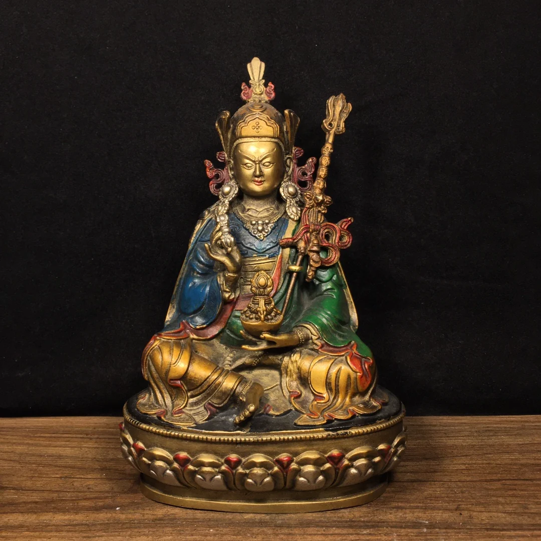 

Old Tibet Bronze Gilt Painting Guru Padmasambhava Rinpoche Buddha Statue