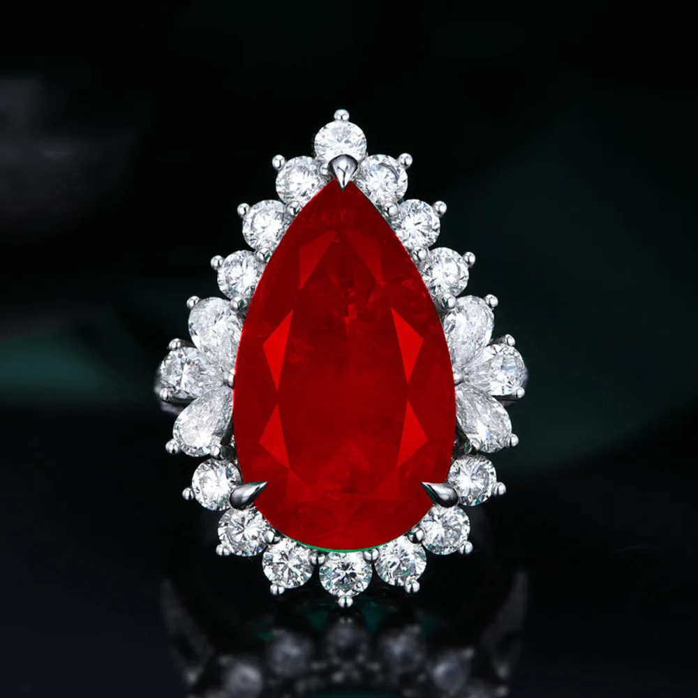 Silver Ring WOSIKATE 925 Sterling Silver Water Drop Emerald Ruby Sapphire Opening Ring For Women Wedding Jewelry Banquet Finger Ring