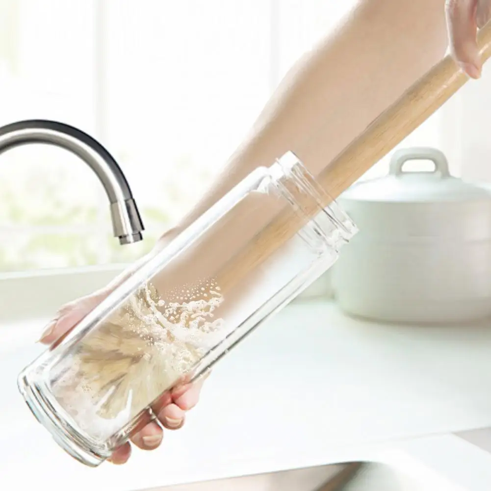 Long Handle Bottle Scrubber Sustainable Beech Wood Handle Brush Eco-friendly Sisal Fiber Toilet Brush for Sustainable for Water